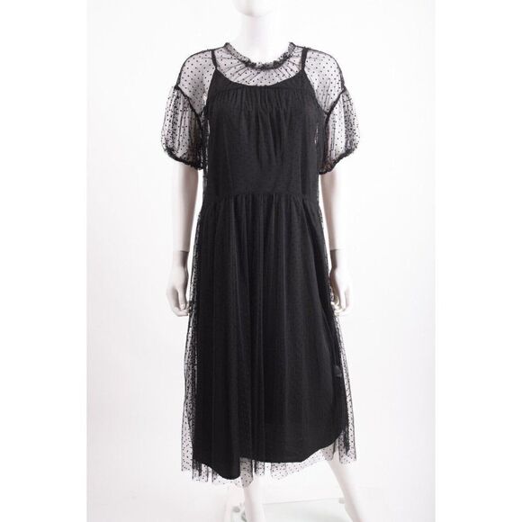 Dra Womans Baldwin Maxi Dress Size S Black Flocked Polka Dot w slip NWT - Picture 1 of 6